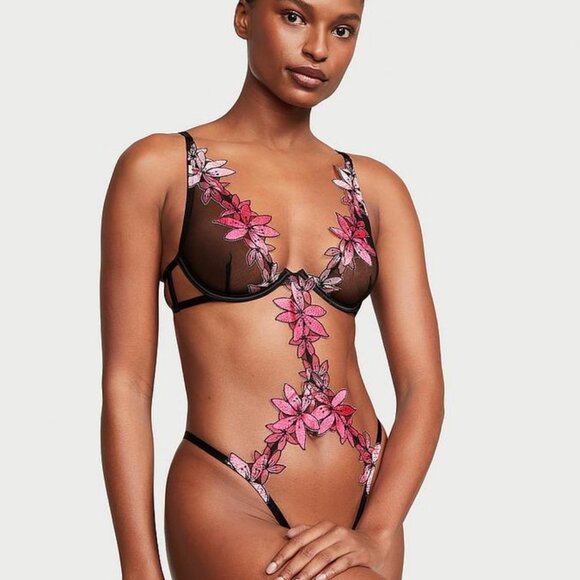 EXTRA SMALL {Victoria's Secret} Floral Embroidery Teddy - Picture 5 of 7